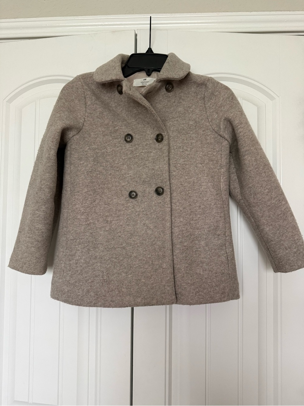 H&M Kids Double-Breasted Pea Coat in Light Taupe girl’s size 8-9